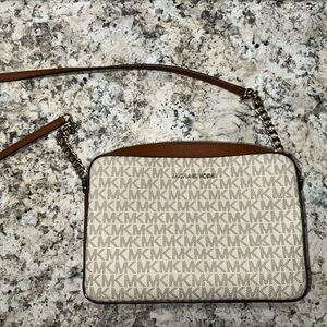 Michael Kors Tan and Cream MK Logo Crossbody Bag